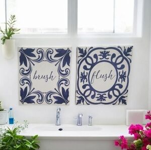 Bathroom Canvas Wall Art Decor Set Brush and‎ Flush